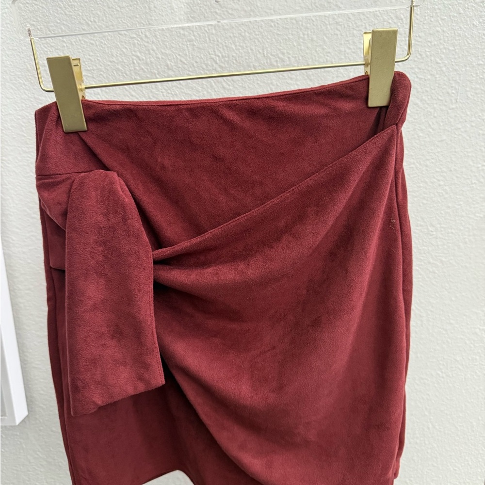 Altar'd State Red Asymmetrical Ruched Mini Skirt